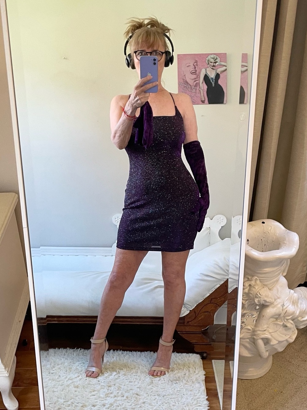 WINDSOR PURPLE SILVER METALLIC SLIP DRESS OPEN BACK STRETCH CRISS CROSS DESIGN